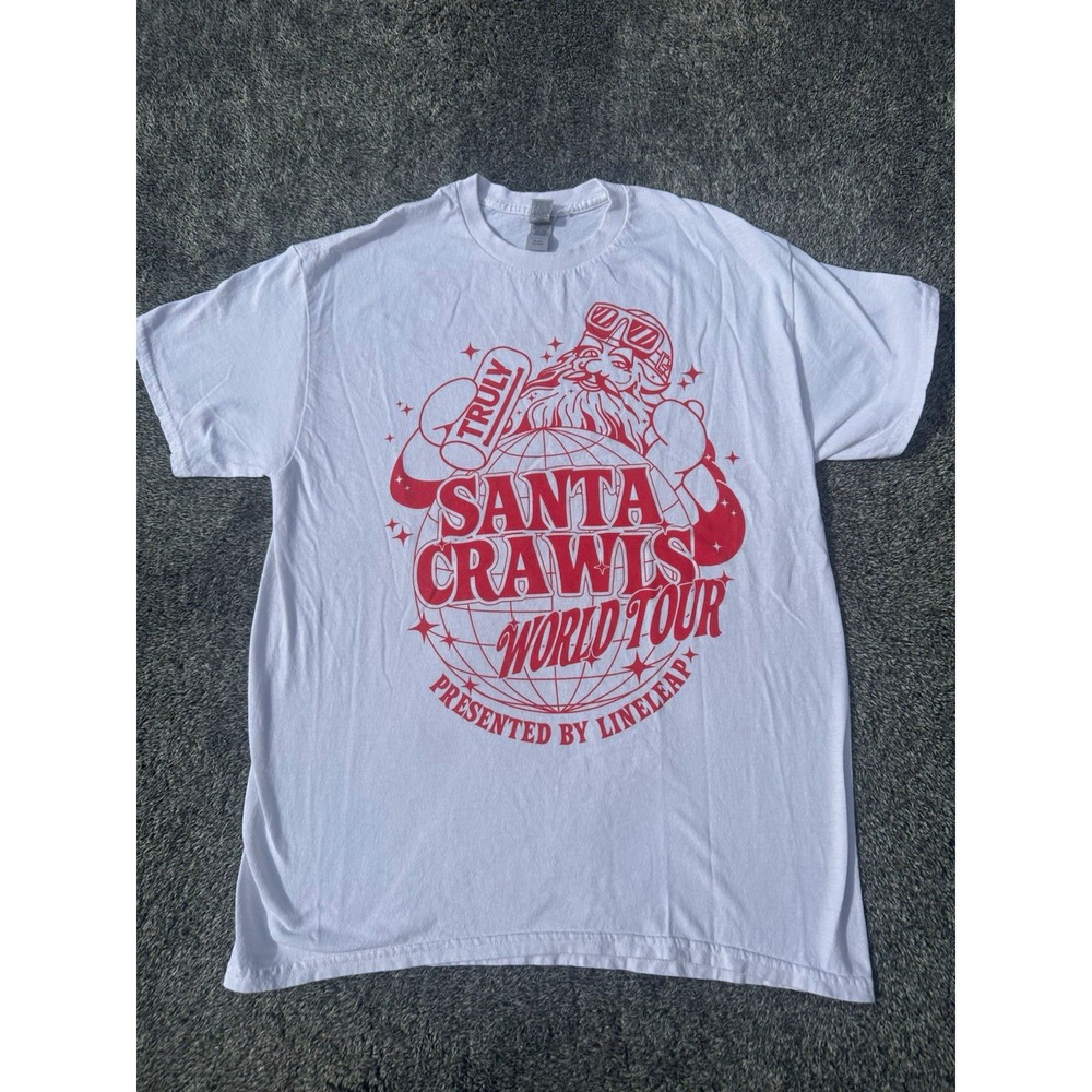 Truly Twisted Tea Santa Crawls World Tour T Shirt Mens Medium White Christmas